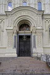 Marine Cathedral of St. Nicholas the Wonderworker. Fragment of the southern facade. Kronshtadt. Kronshtadsky district of Saint Petersburg. Kotlin Island. The Gulf of Finland. 