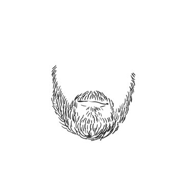 Isolated beard with mustaches and lips, Hand drawn vector sketch