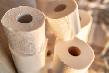 Many toilet paper rolls at home of hoarder hoarding amidst panic buying for corona virus outbreak...