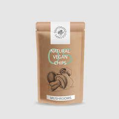 Vector illustration sketch - Ceps mushrooms. Vector illustration sketch nuts. Craft packaging for snacks. Branded package for natural eco product.