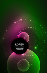 Neon shiny transparent glowing circles with light effects. Techno futuristic vector abstract background For Wallpaper, Banner, Background, Card, Book Illustration, landing page