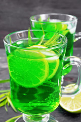 Lemonade Tarragon in goblets on board