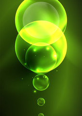 Glowing neon shiny transparent bubbles, glass circles or bio cell concept. Techno futuristic vector abstract background For Wallpaper, Banner, Background, Card, Book Illustration, landing page