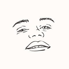 Smiling face of teenage girl, Vector sketch close up, Hand drawn illustration