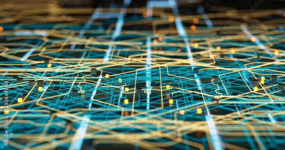 Poster circuit board and current data, data background, 3d rendering.