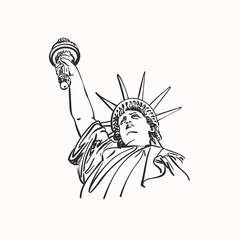 Sketch of Statue of Liberty New York City USA, Head with hand raised up, Hand drawn vector linear illustration © art_of_line