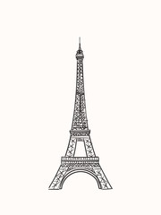 Sketch of Eiffel Tower in Paris, France, Hand drawn vector illustration