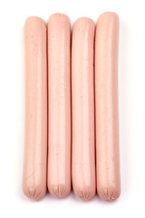 Fresh pork Boiled sausages, isolated on white background