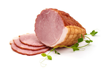 Smoked holiday ham, isolated on white background