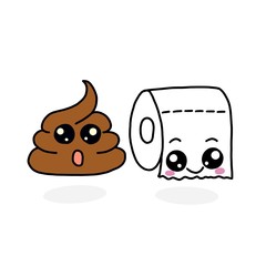 Cute Toilet paper and poop cartoon