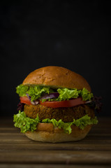 Chickpeas burger with vegetables, vegan food