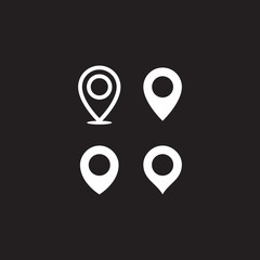 Simple map pin. Concept of global coordinate, dot, needle tip, ui. Flat style trend modern brand graphic design on black background