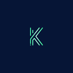 Abstract letter K tech logo design. Minimal emblem design template. 