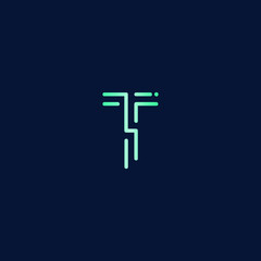 Abstract letter T tech logo design. Minimal emblem design template. 