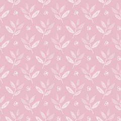watercolor leaves and flowers seamless pattern on a pink background. floral