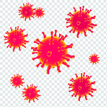 Vector image of a group of coronavirus microbes on a transparent background.
