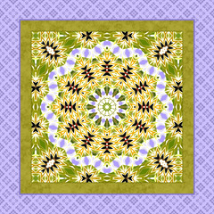 Seamless square mandala circle bandana pattern