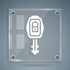 White Car key with remote icon isolated on grey background. Car key and alarm system. Square glass panels. Vector Illustration