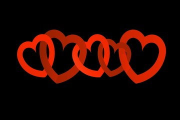 red hearts shape on black background.