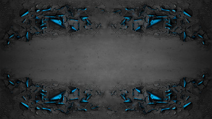 Frame made of black anthracite blue rustic peeled exfoliated painted cracked metal texture...