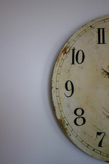 Wall round clock with large numbers, close-up