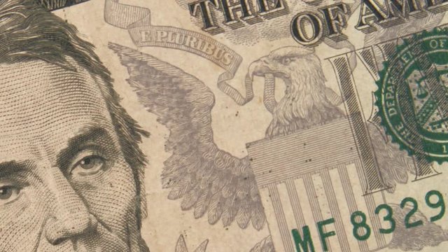 close up of dollar bill , Five dollar Banknotes of the United States dollar 