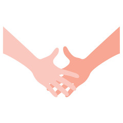 Two hands reaching to each other.  Hand to hand holding jointed connect for team, show love relationship teamwork together. Vector illustration isolated on white background.