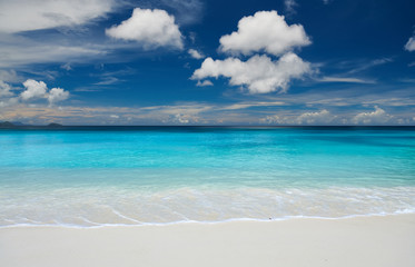 Fototapeta na wymiar Beautiful Petite Anse beach at Seychelles
