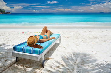 Woman on beach at Seychelles