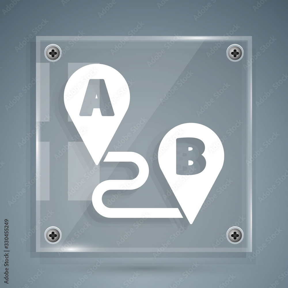 Aufkleber white route location icon isolated on grey background. map pointer sign. concept of path or road. gp
