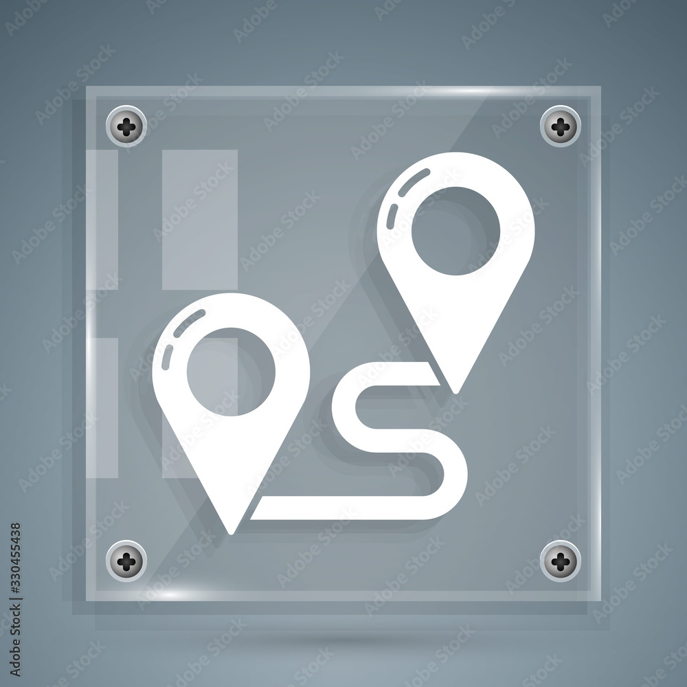 Aufkleber white route location icon isolated on grey background. map pointer sign. concept of path or road. gp