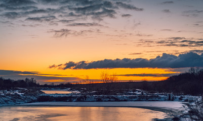 Winter sunrise on river