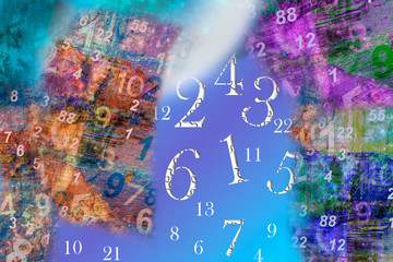 Numbers on a blue and purple background, numerology