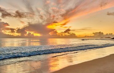 Beautiful sunset at Seychelles beach
