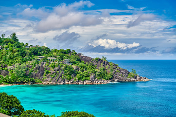 Fototapeta na wymiar Beautiful bay with Petite Anse beach at Seychelles