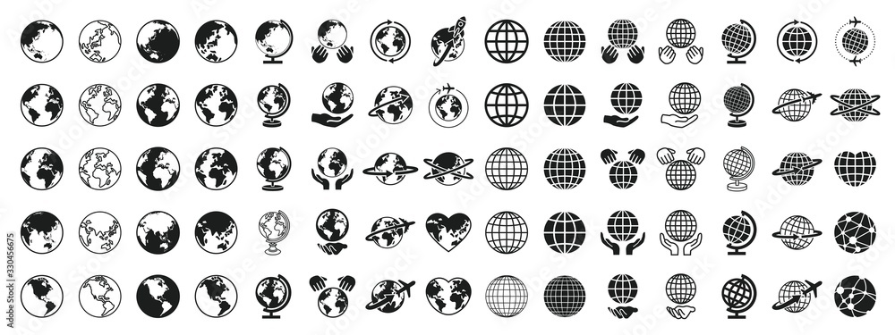 Wall mural earth global black and white set