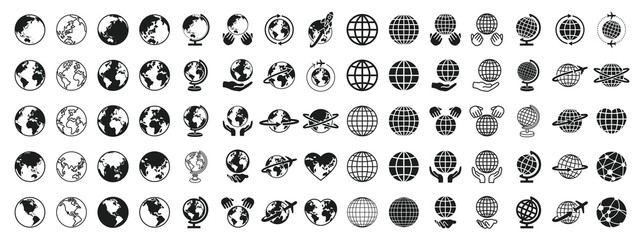  Earth Global Black and White Set - obrazy, fototapety, plakaty