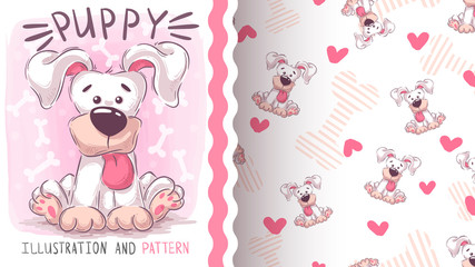 Cute teddy dog - seamless pattern