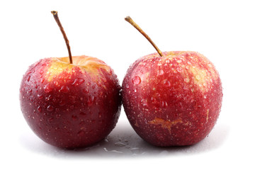 Two wet red little apples