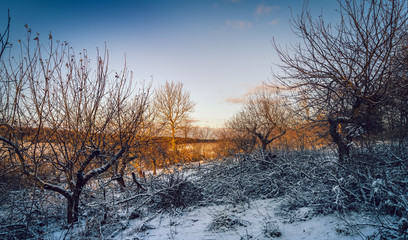 Winter sunrise on river