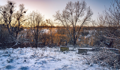 Winter sunrise on river