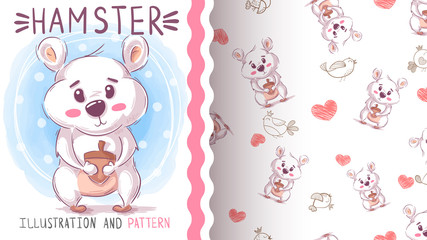 Cute teddy hamster - seamless pattern