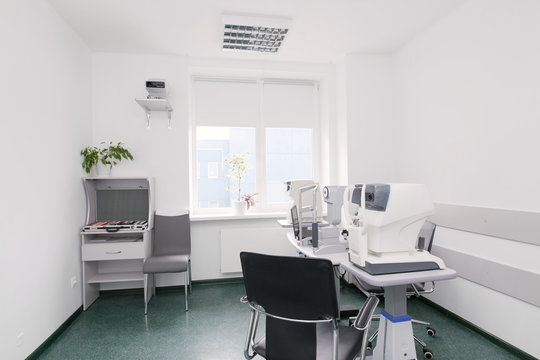 office ophthalmologic clinic. visual examination equipment. devices for the treatment of vision. ophthalmology operation room. equipment for laser vision correction operating