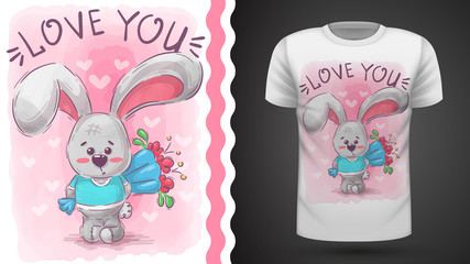 Rabbit with flower - idea for print t-shirt