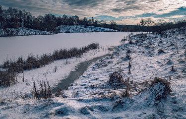 Winter sunrise on river