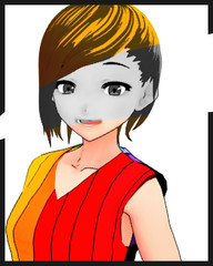 Anime Girl Cartoon Character Japanese Girl with Comic Effect with a smile and Background it's Anime Manga Girl from Japan