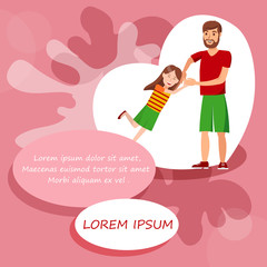 Father Together with Daughter Vector Illustration. Happy Brother Playing with Sister Cartoon Characters. Parent Whirling Daughter. Young Man and Teenage Girl. Man Spending Time with Child