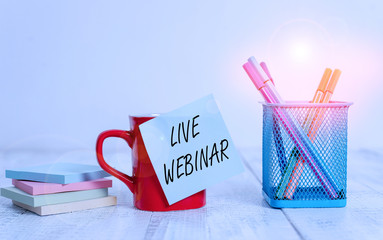 Handwriting text writing Live Webinar. Conceptual photo seminar that is transmitted over the Web...