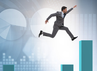 Young businessman in business concept with bar charts
