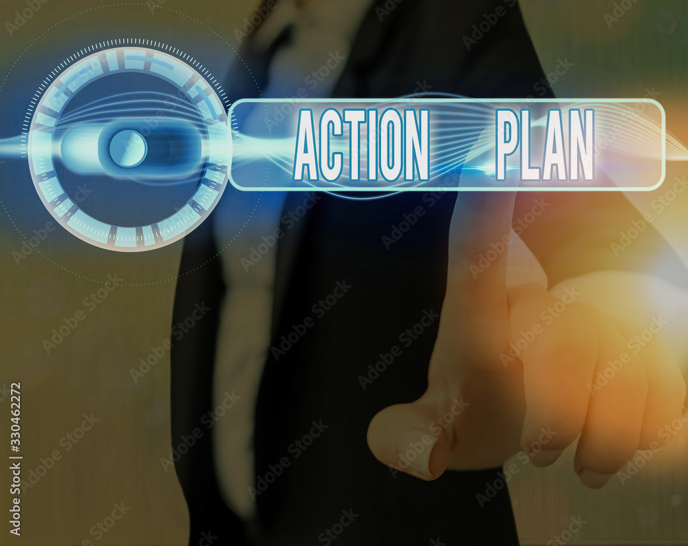 Poster conceptual hand writing showing action plan. concept meaning proposed strategy or course of actions 